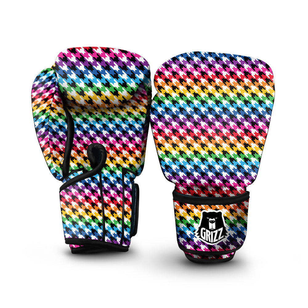 Houndstooth Rainbow Pride Print Pattern Boxing Gloves-grizzshop