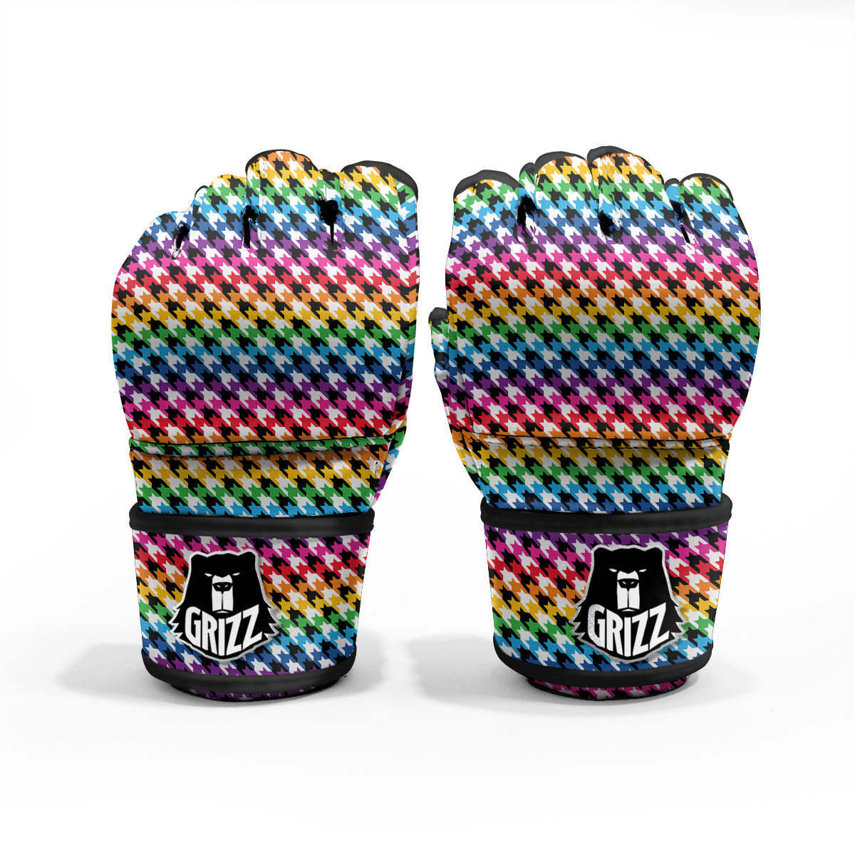 Houndstooth Rainbow Pride Print Pattern MMA Gloves-grizzshop