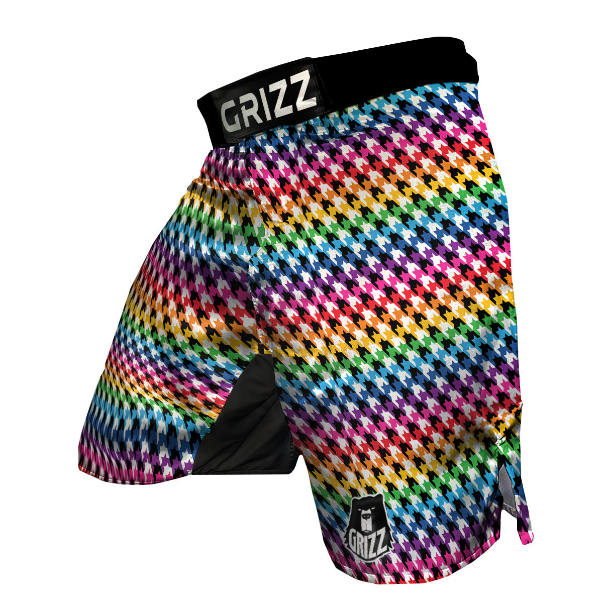 Houndstooth Rainbow Pride Print Pattern MMA Shorts-grizzshop