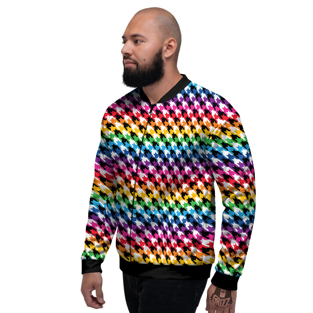 Houndstooth Rainbow Pride Print Pattern Men's Bomber Jacket-grizzshop