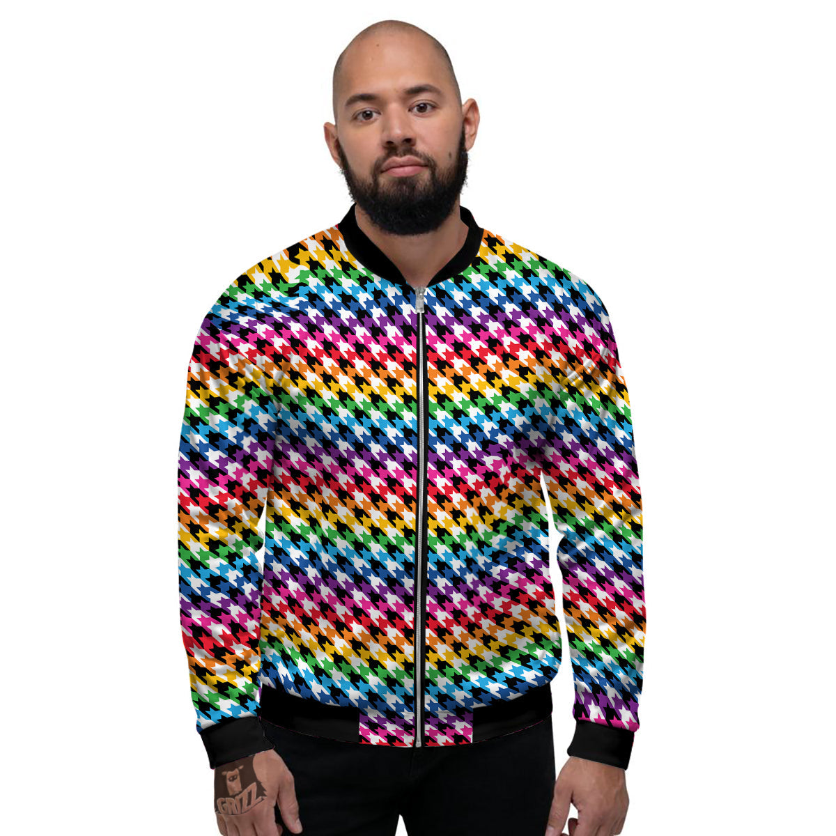 Houndstooth Rainbow Pride Print Pattern Men's Bomber Jacket-grizzshop