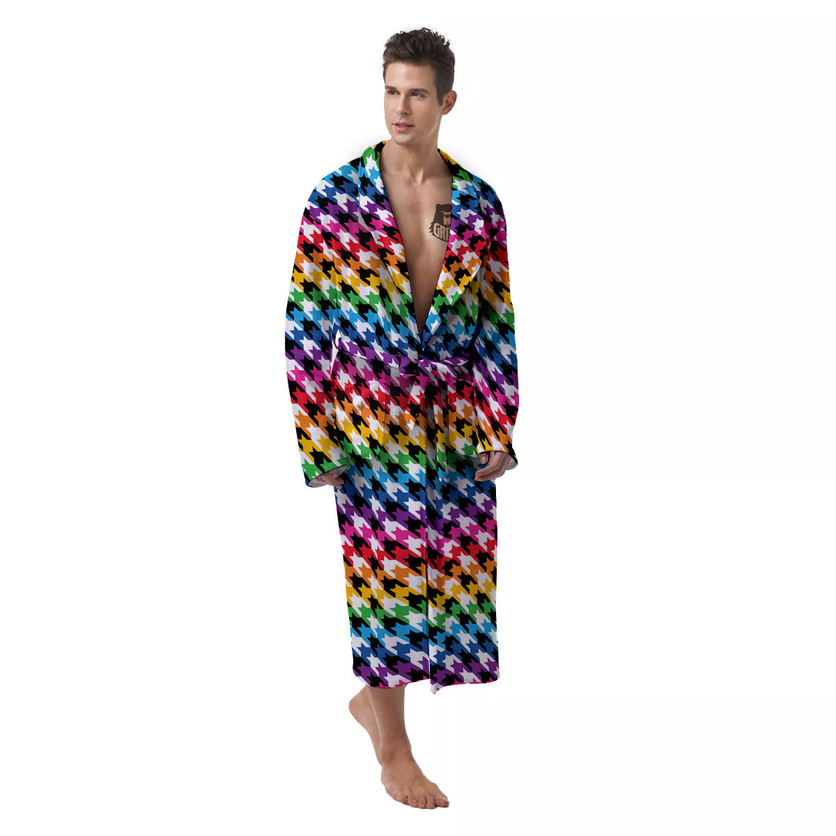 Houndstooth Rainbow Pride Print Pattern Men's Robe-grizzshop