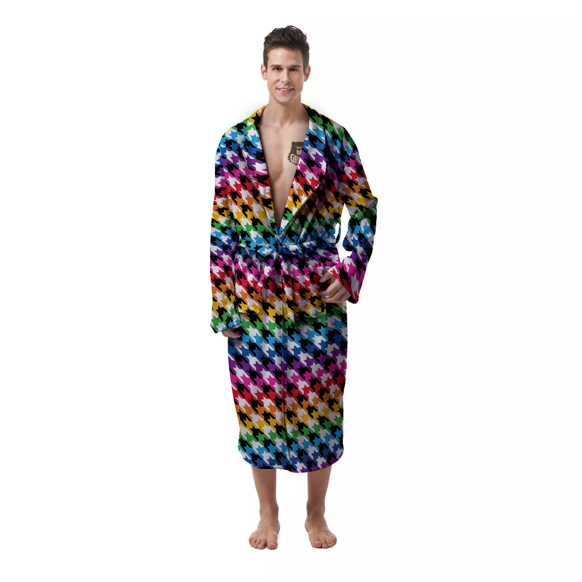 Houndstooth Rainbow Pride Print Pattern Men's Robe-grizzshop
