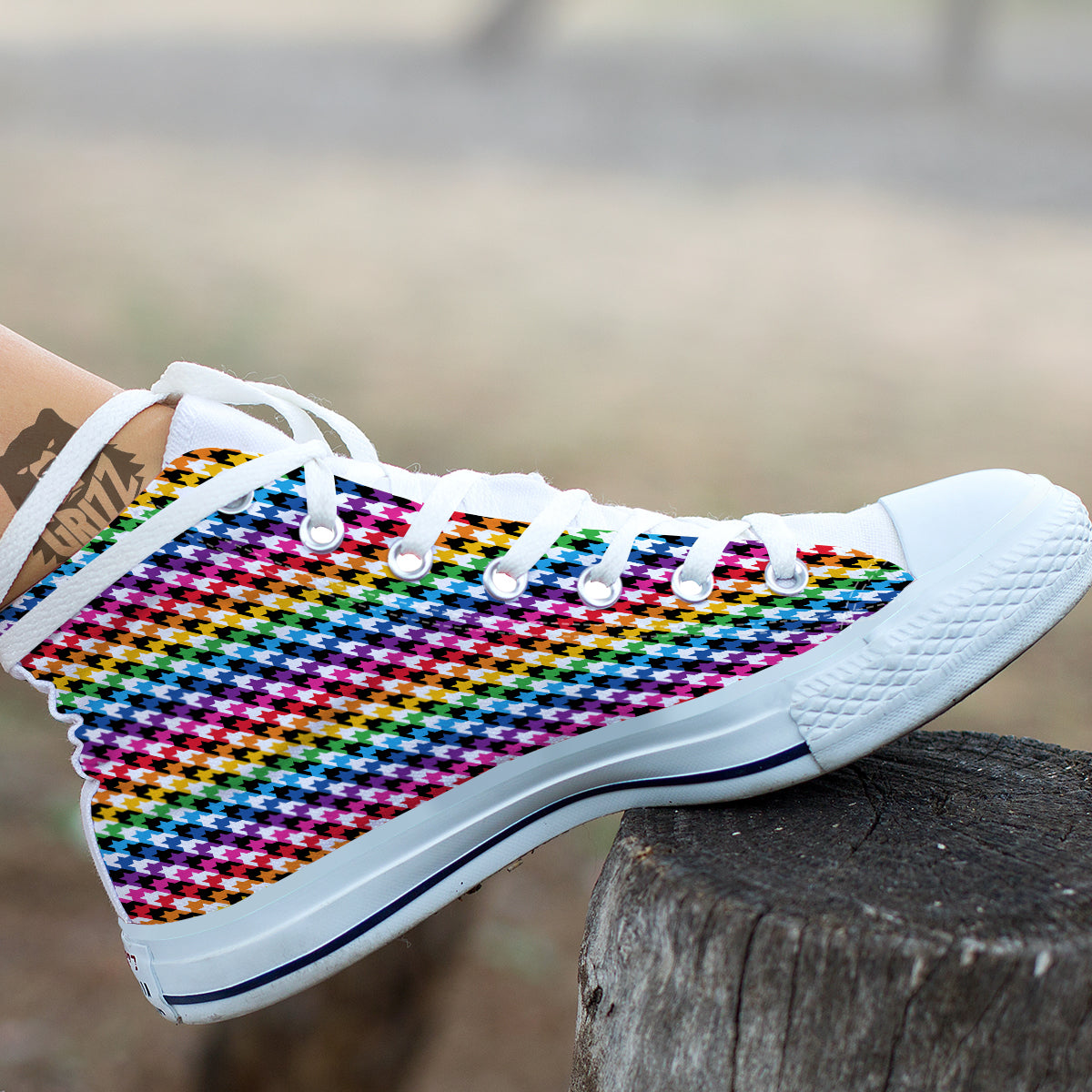 Houndstooth Rainbow Pride Print Pattern White High Top Shoes-grizzshop