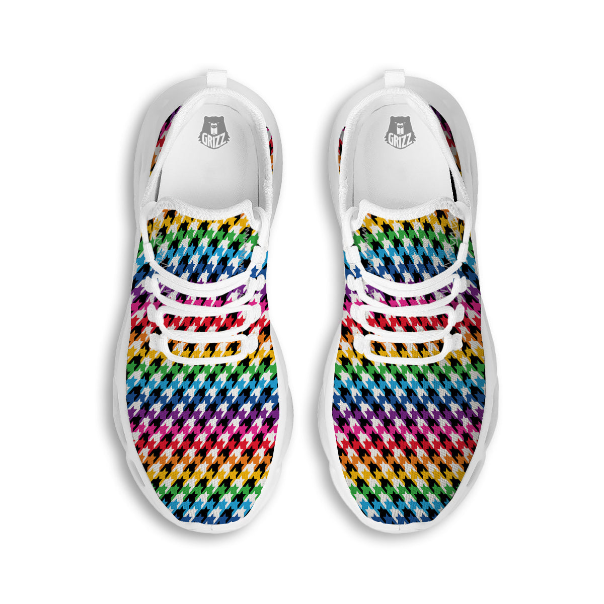 Houndstooth Rainbow Pride Print Pattern White Running Shoes-grizzshop