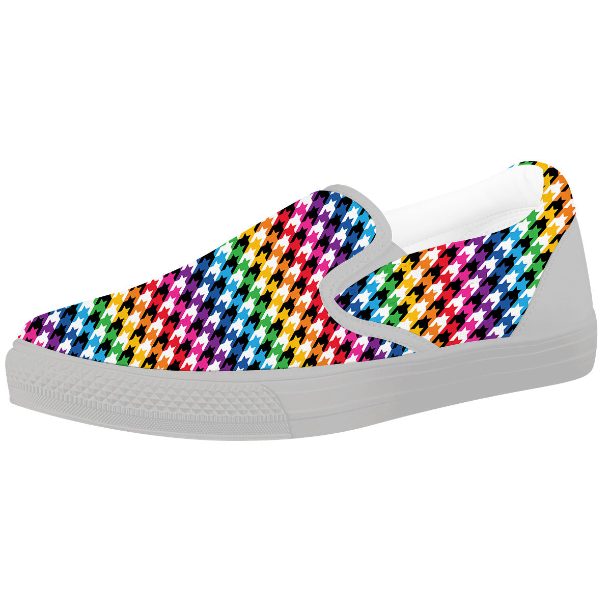 Houndstooth Rainbow Pride Print Pattern White Slip On Shoes-grizzshop