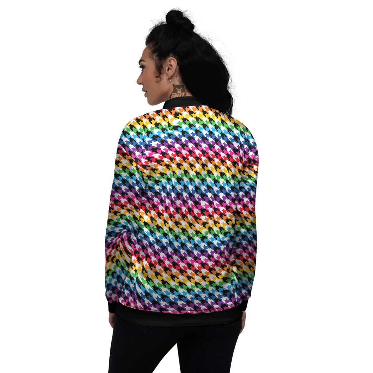 Houndstooth Rainbow Pride Print Pattern Women's Bomber Jacket-grizzshop