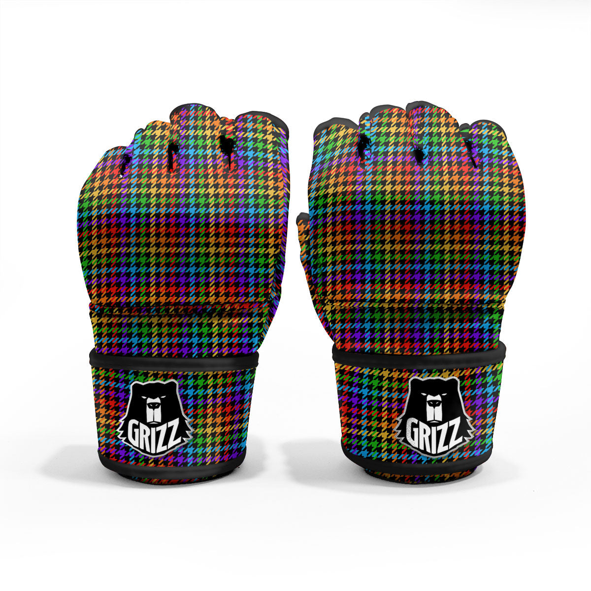 Houndstooth Rainbow Print Pattern MMA Gloves-grizzshop