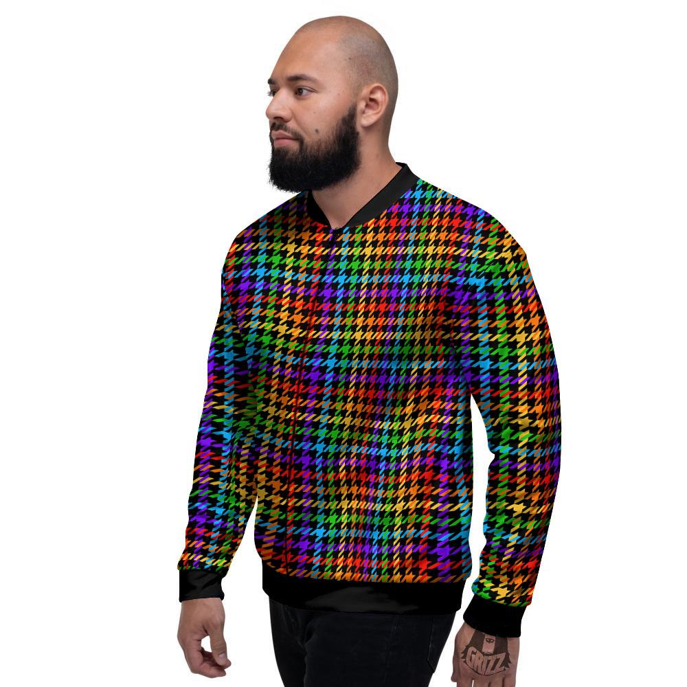 Houndstooth Rainbow Print Pattern Men's Bomber Jacket-grizzshop