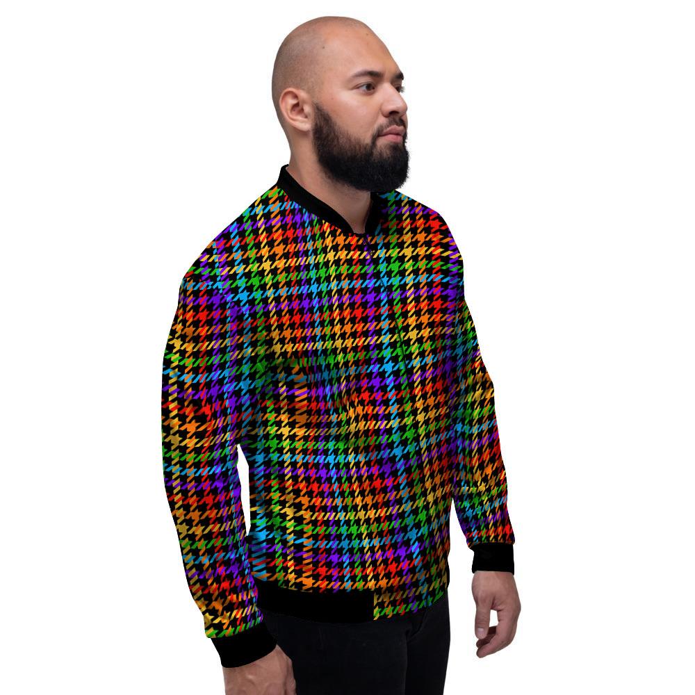 Houndstooth Rainbow Print Pattern Men's Bomber Jacket-grizzshop