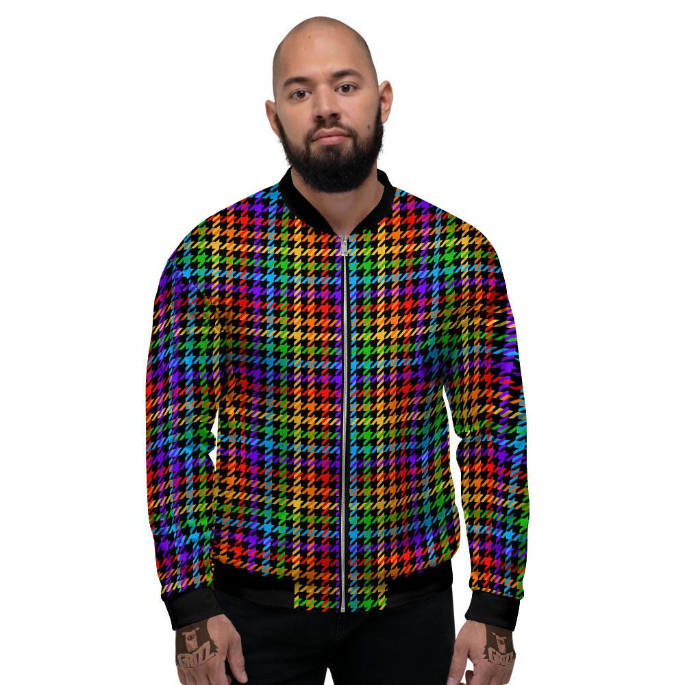 Houndstooth Rainbow Print Pattern Men's Bomber Jacket-grizzshop