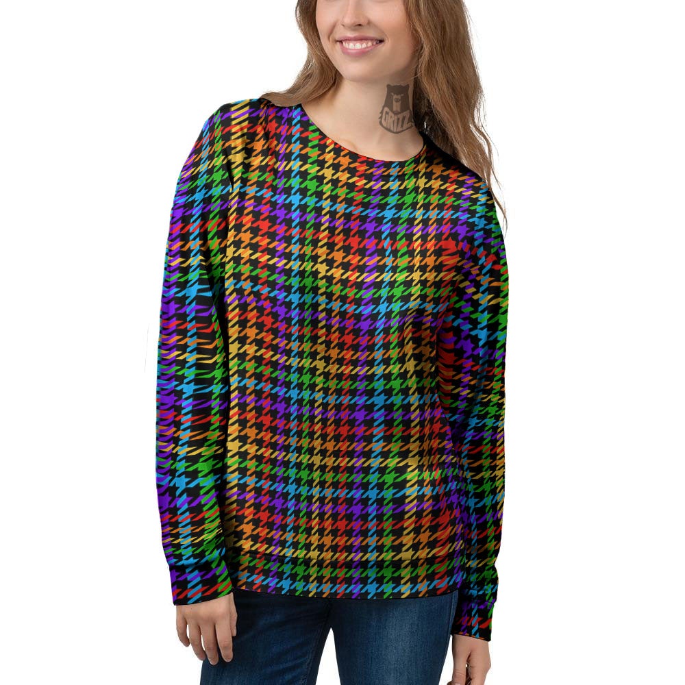 Houndstooth Rainbow Print Pattern Women's Sweatshirt-grizzshop