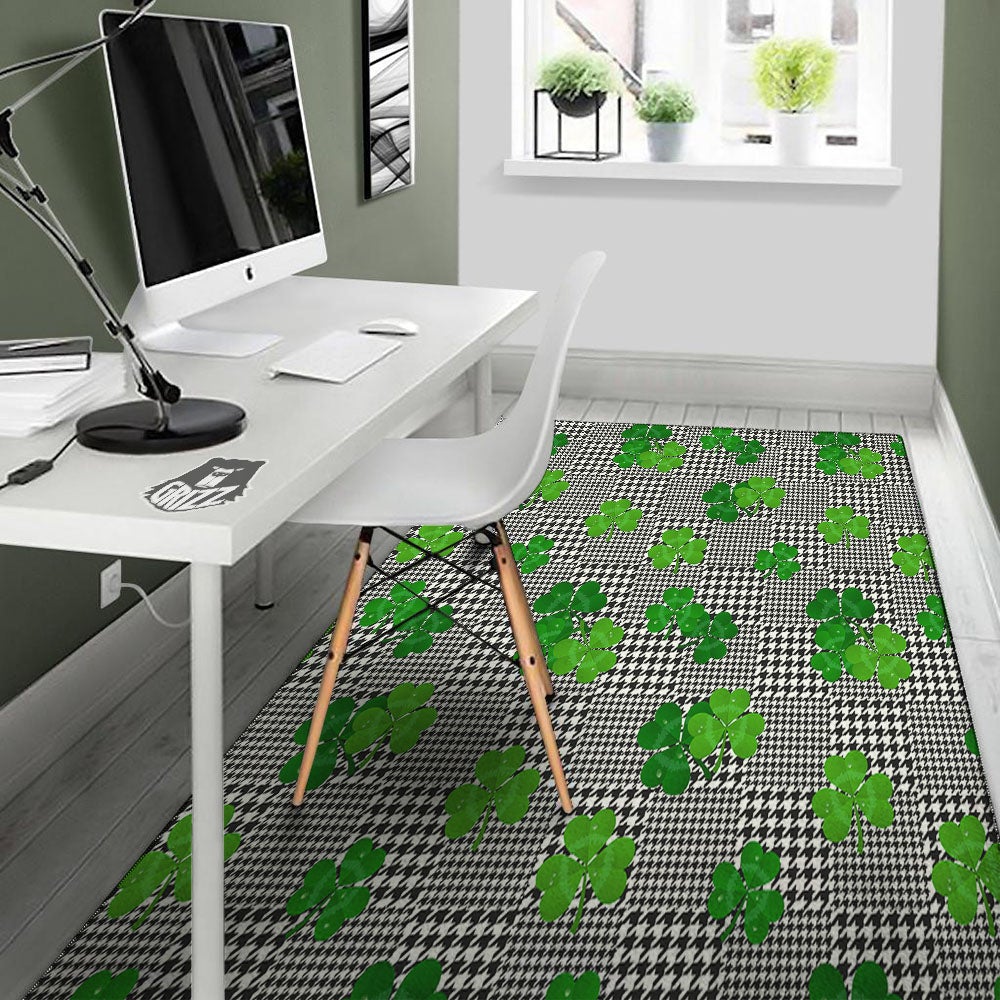 Houndstooth Shamrocks Print Pattern Floor Mat-grizzshop