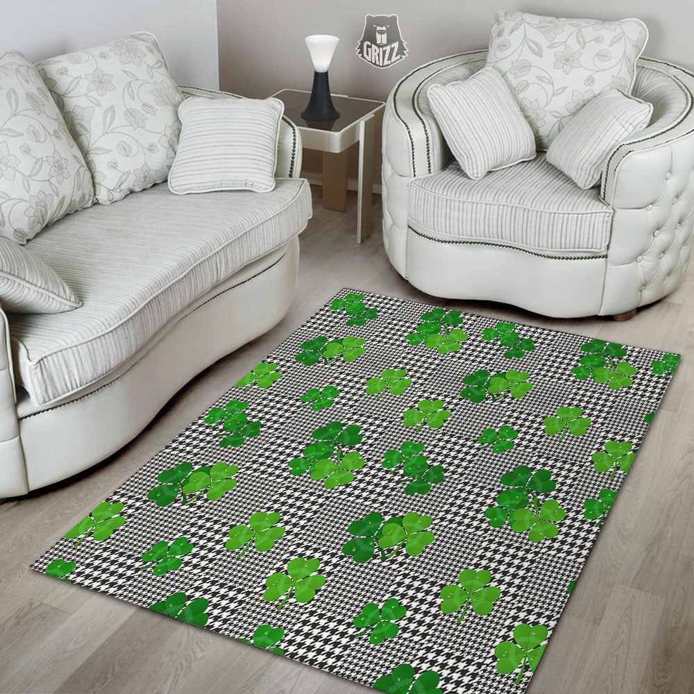 Houndstooth Shamrocks Print Pattern Floor Mat-grizzshop