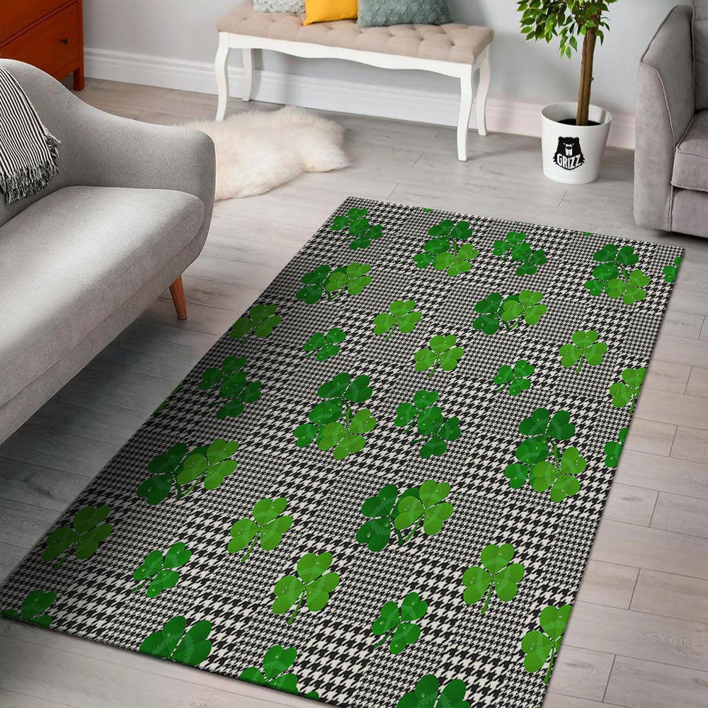 Houndstooth Shamrocks Print Pattern Floor Mat-grizzshop