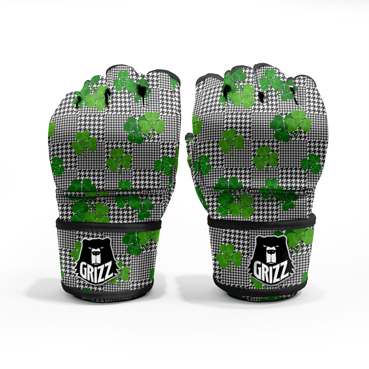 Houndstooth Shamrocks Print Pattern MMA Gloves-grizzshop