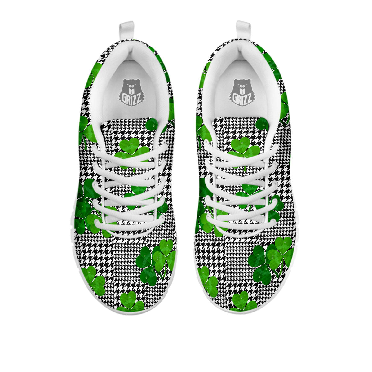 Houndstooth Shamrocks Print Pattern White Sneaker-grizzshop