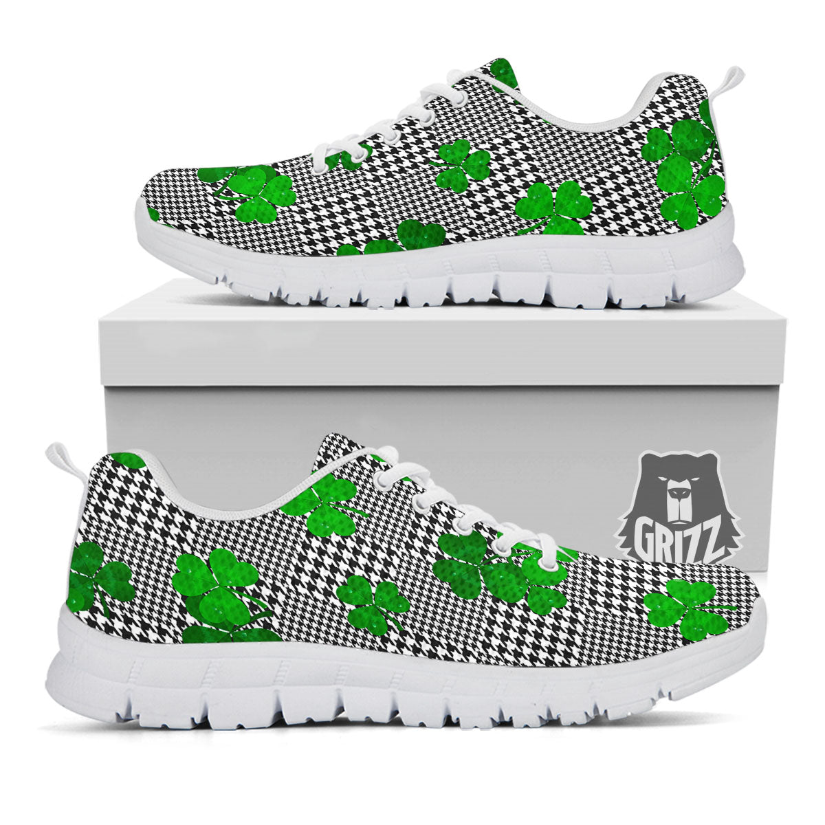 Houndstooth Shamrocks Print Pattern White Sneaker-grizzshop