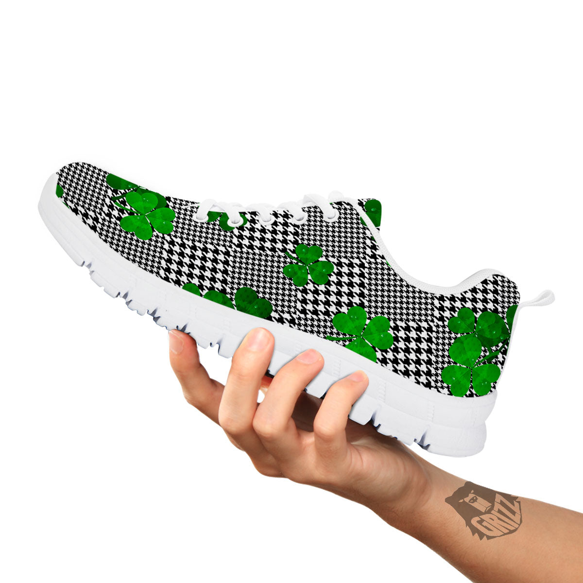 Houndstooth Shamrocks Print Pattern White Sneaker-grizzshop