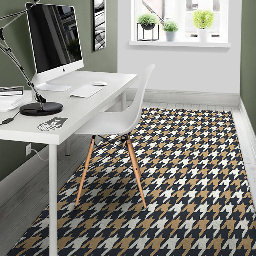 Houndstooth Tan And Brown Print Pattern Floor Mat-grizzshop