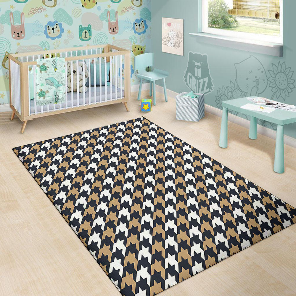 Houndstooth Tan And Brown Print Pattern Floor Mat-grizzshop