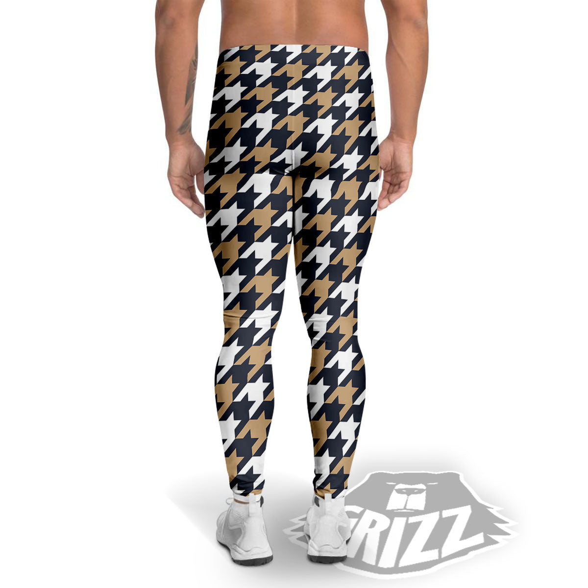Houndstooth Tan And Brown Print Pattern Men's Leggings-grizzshop