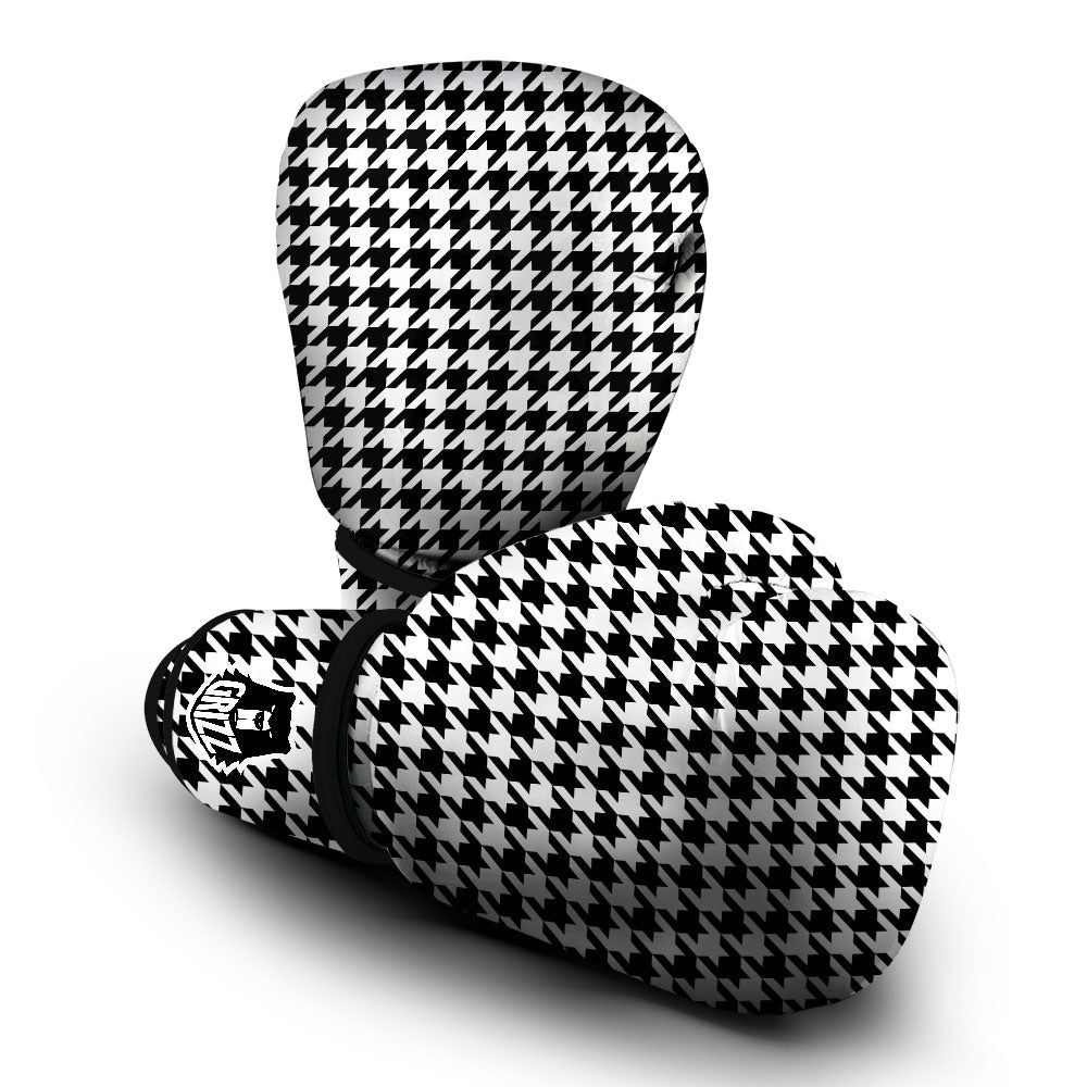Houndstooth White And Black Print Boxing Gloves-grizzshop