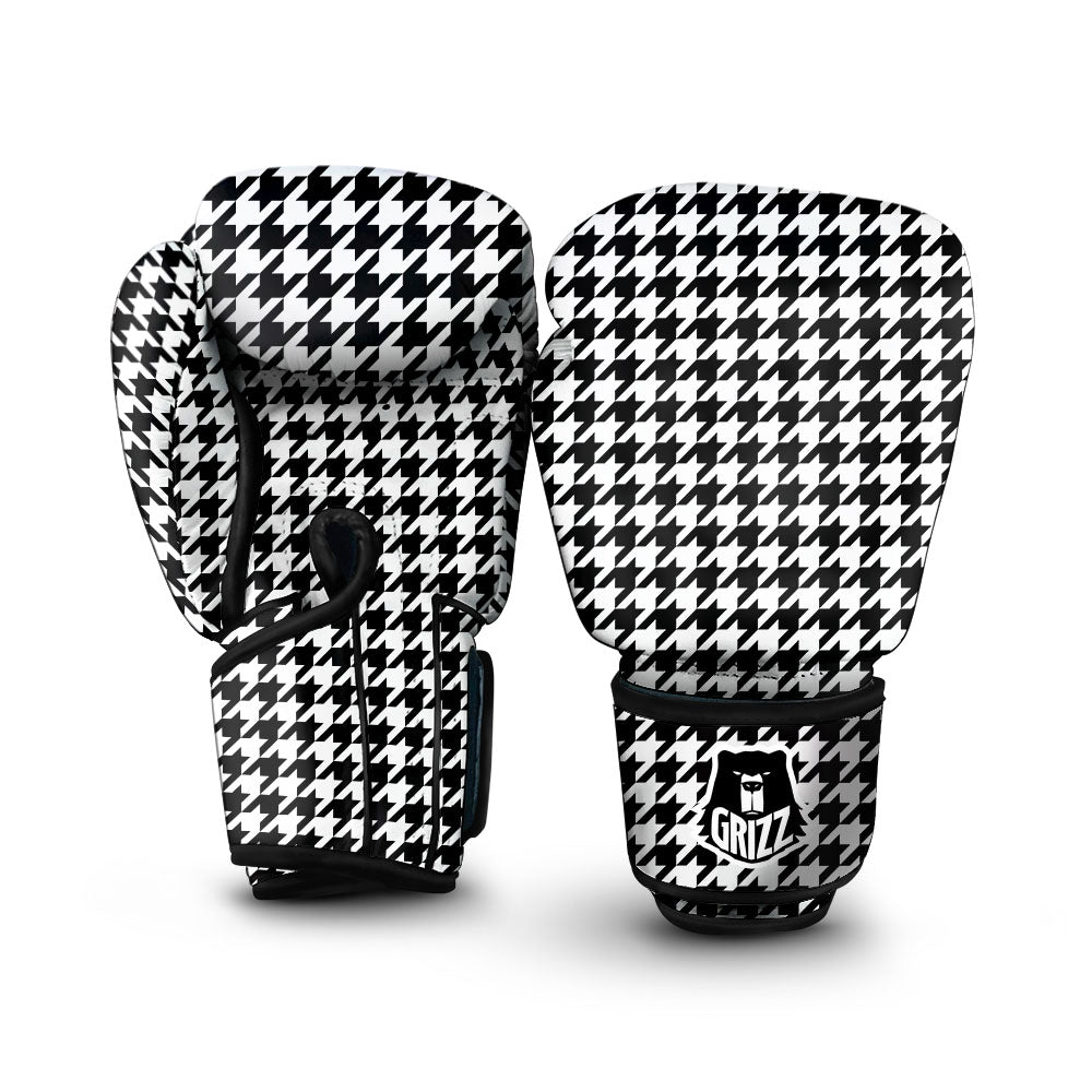 Houndstooth White And Black Print Boxing Gloves-grizzshop