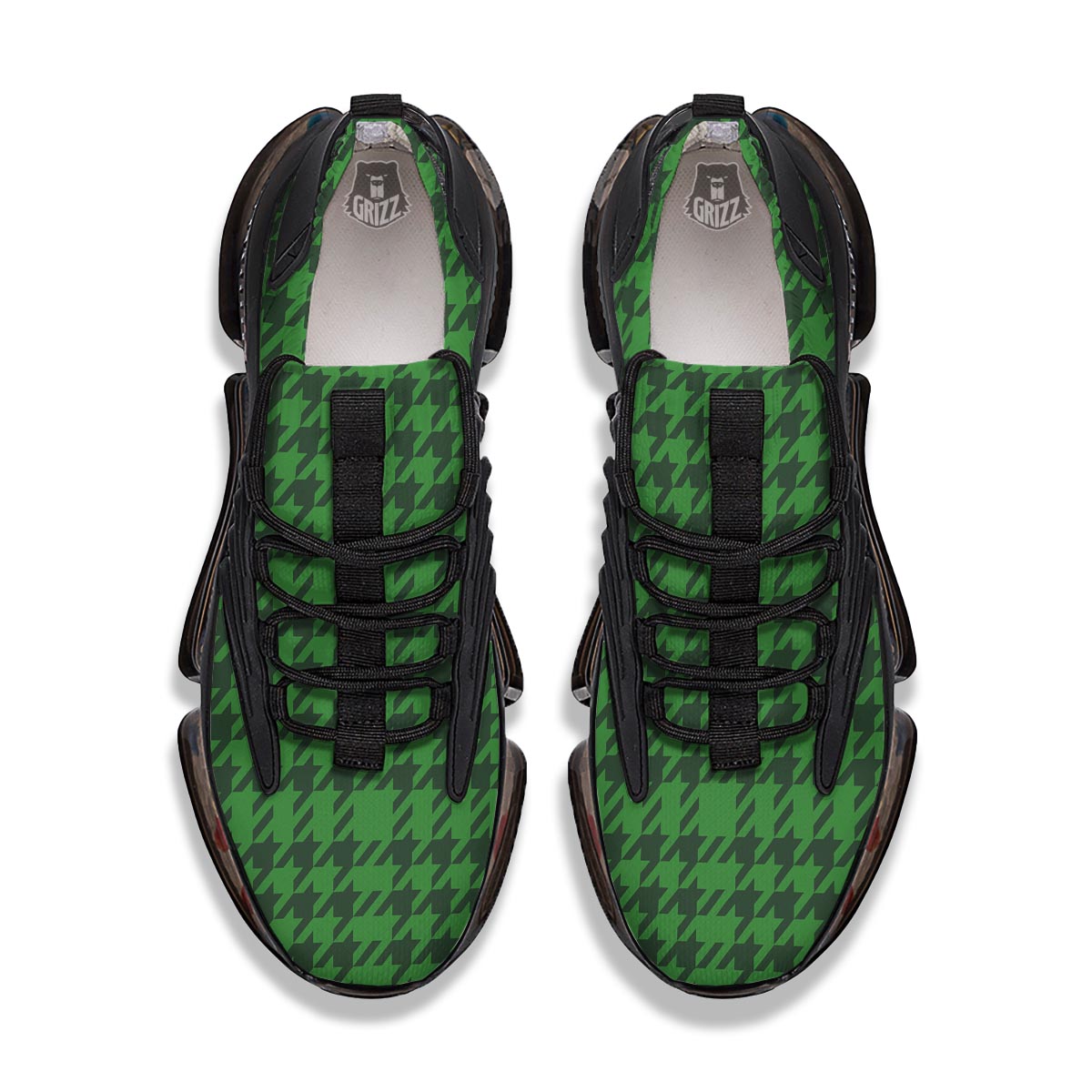 Houndstooth green Trippy Print Pattern Black Gym Shoes-grizzshop