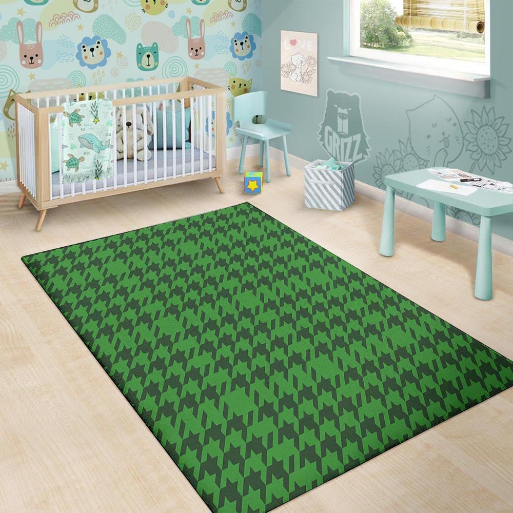Houndstooth green Trippy Print Pattern Floor Mat-grizzshop