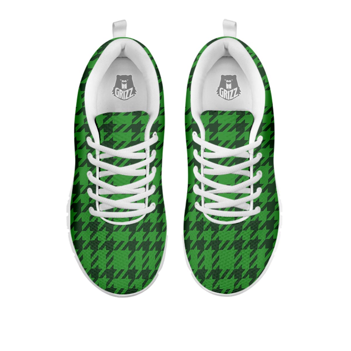 Houndstooth green Trippy Print Pattern White Sneaker-grizzshop