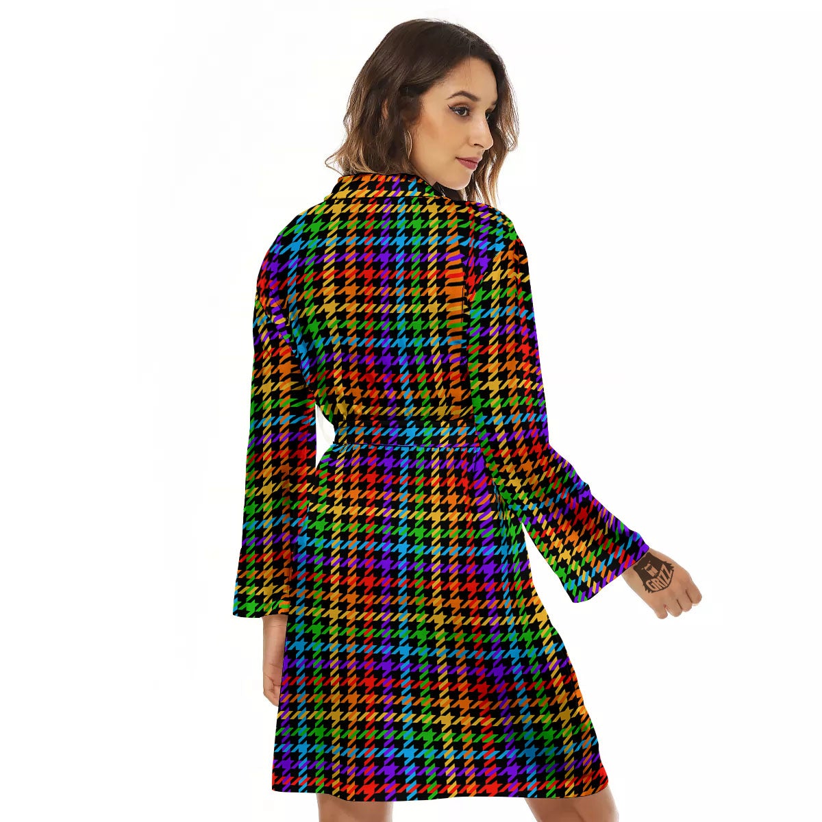 Houndstooth Rainbow Print Pattern Women's Robe-grizzshop