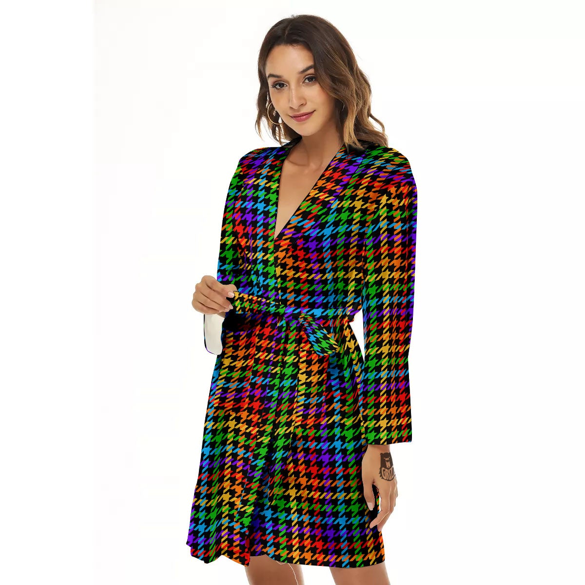 Houndstooth Rainbow Print Pattern Women's Robe-grizzshop