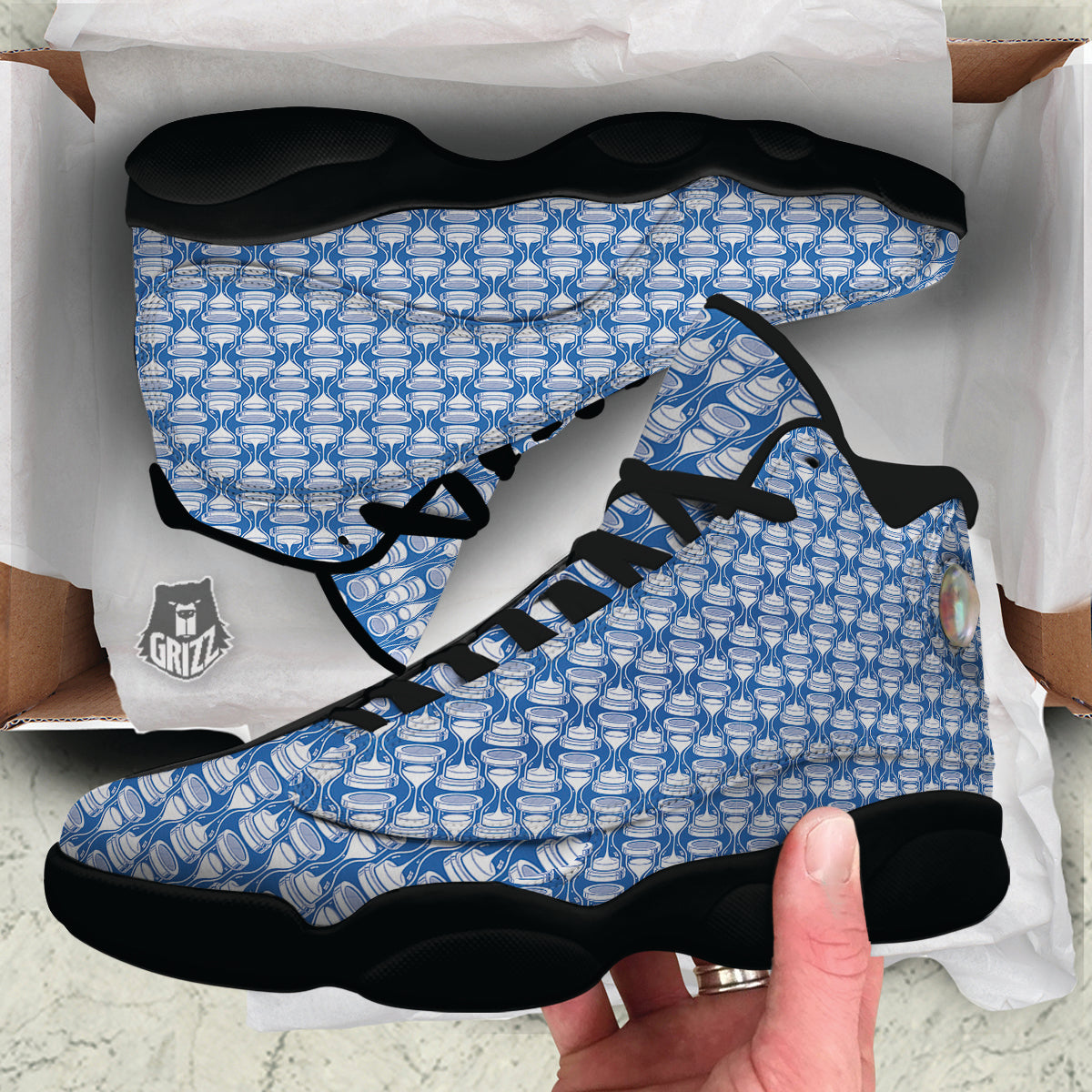 Hourglasses White And Blue Print Pattern Black Basketball Shoes-grizzshop