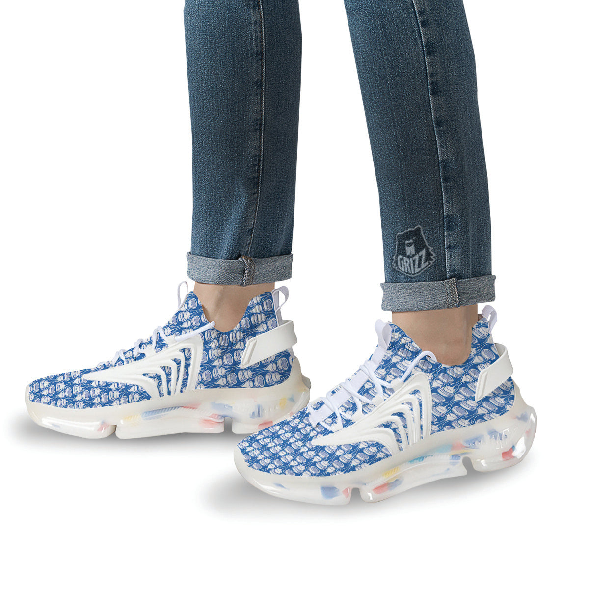 Hourglasses White And Blue Print Pattern White Gym Shoes-grizzshop