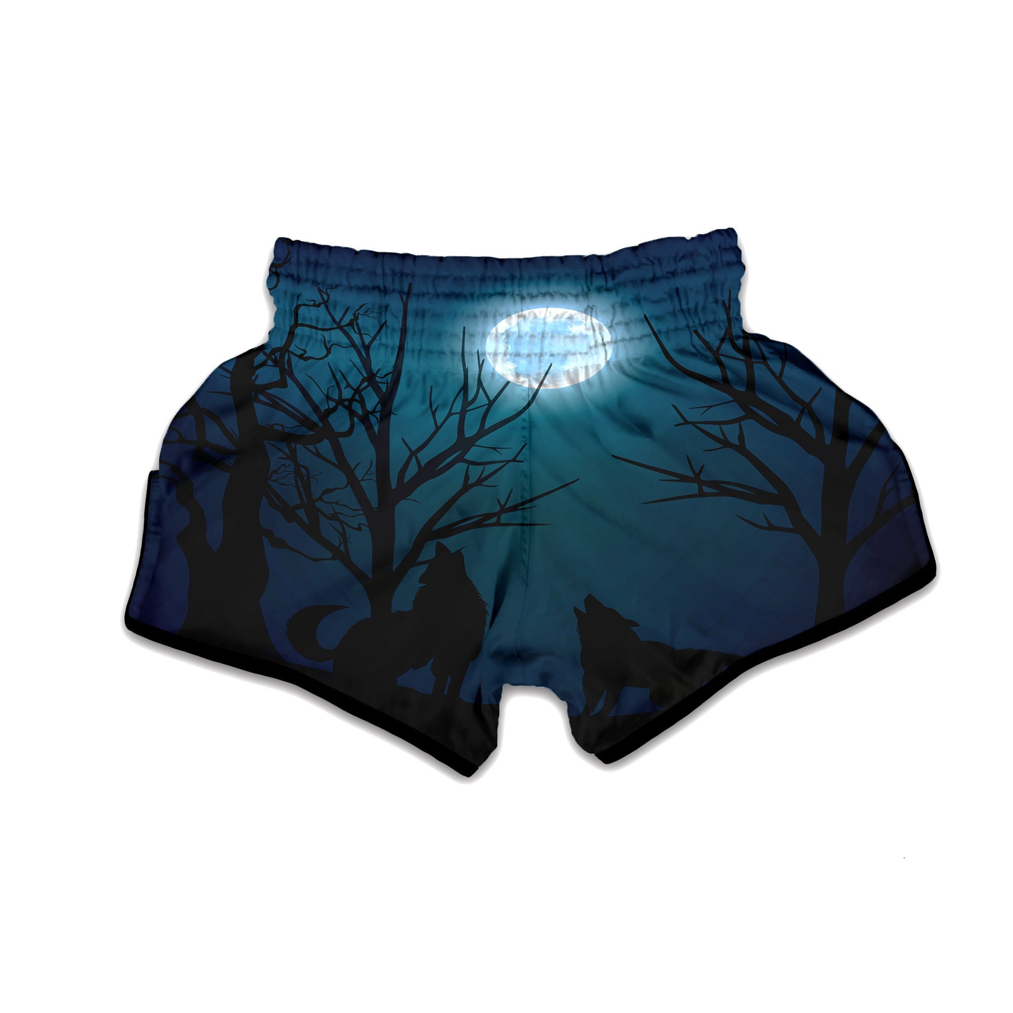 Howling Wolf At The Full Moon Print Muay Thai Boxing Shorts-grizzshop
