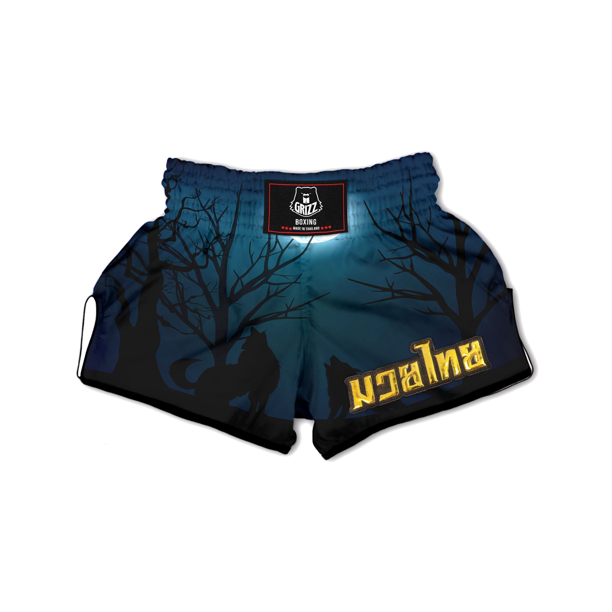 Howling Wolf At The Full Moon Print Muay Thai Boxing Shorts-grizzshop