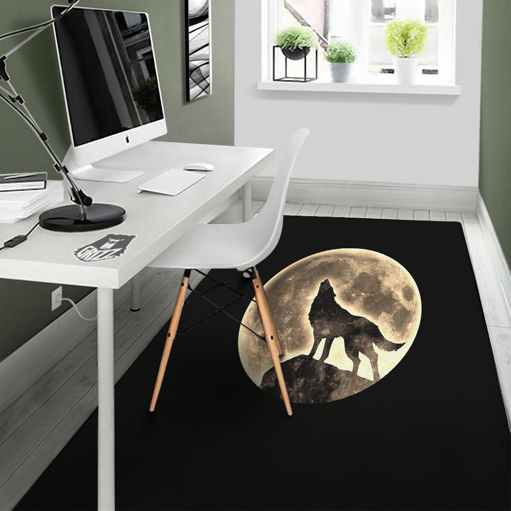 Howling Wolf Full Moon Print Floor Mat-grizzshop