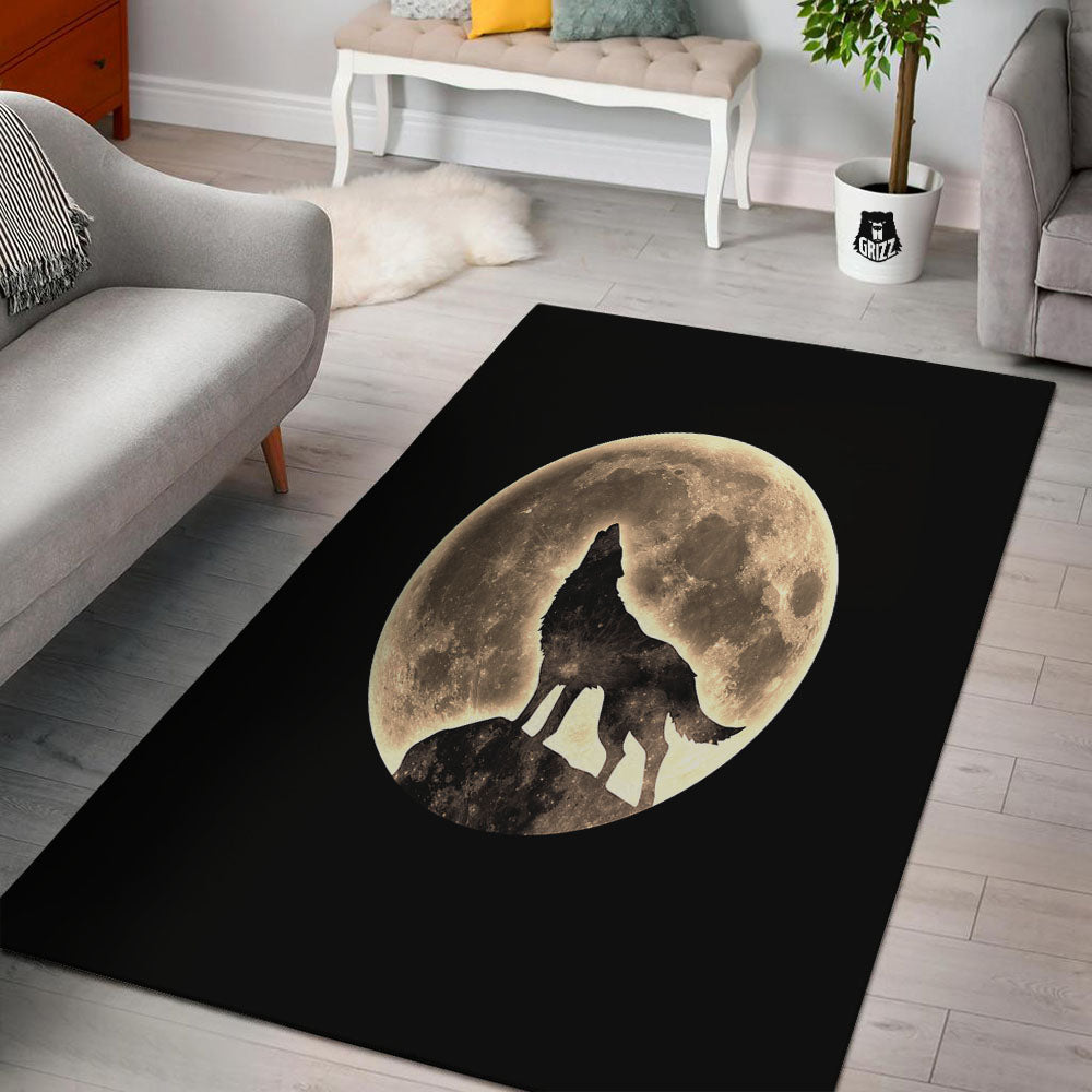 Howling Wolf Full Moon Print Floor Mat-grizzshop