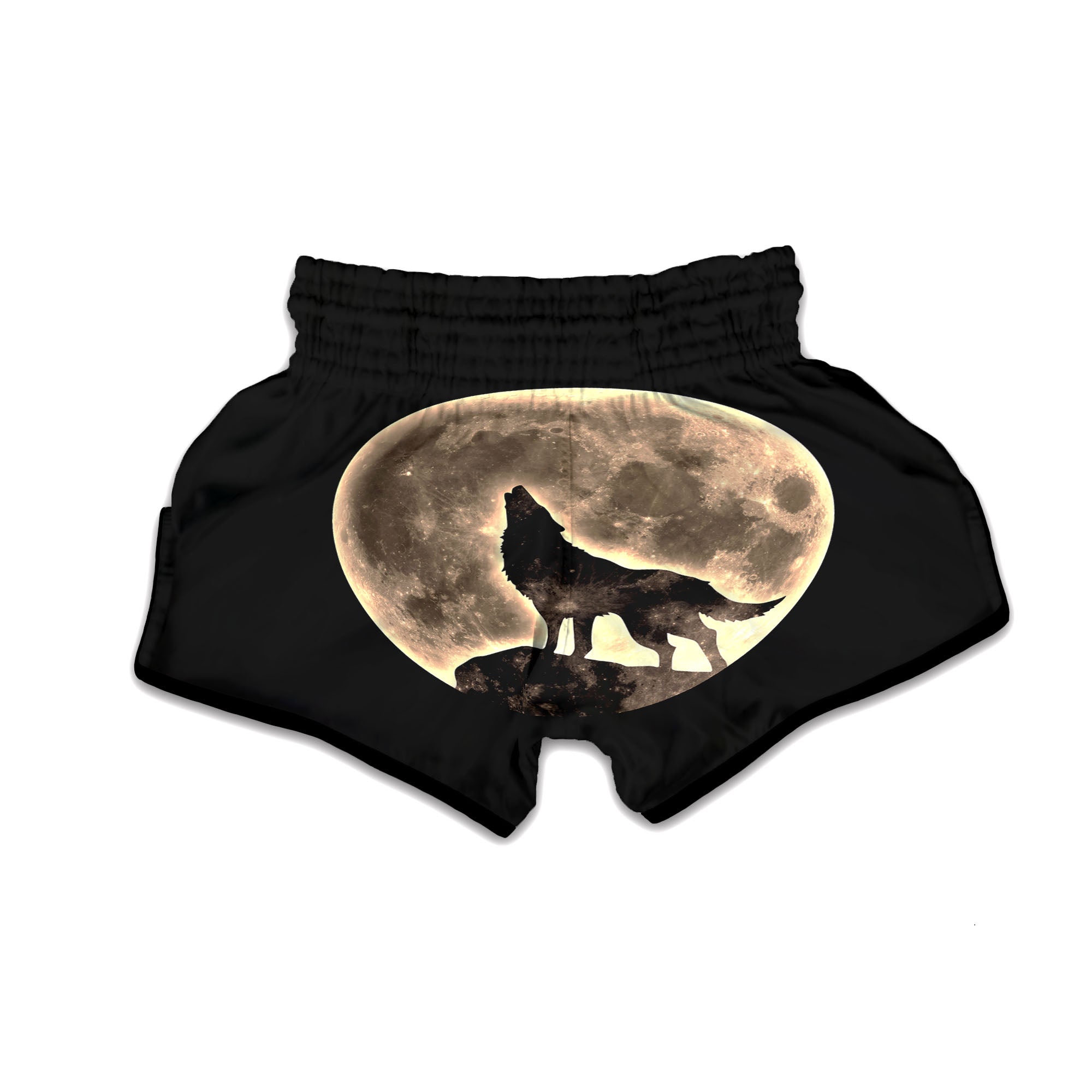 Howling Wolf Full Moon Print Muay Thai Boxing Shorts-grizzshop