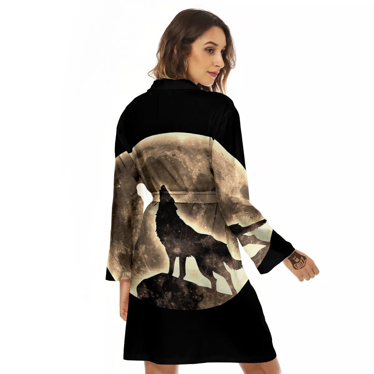 Howling Wolf Full Moon Print Women's Robe-grizzshop