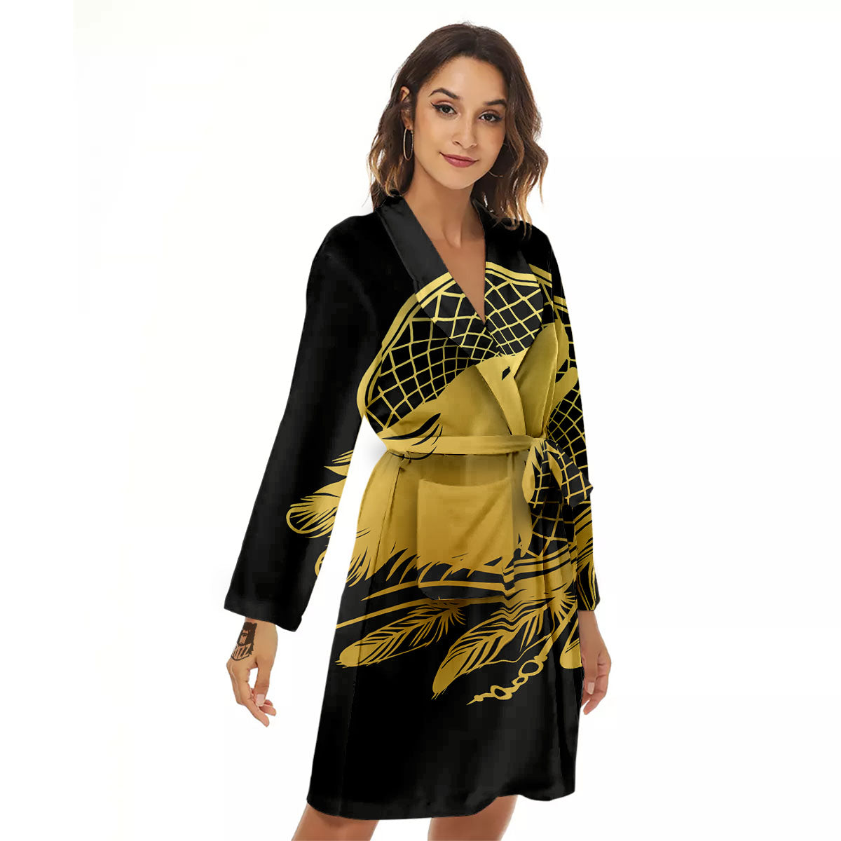 Howling Wolf Golden Bohemian Print Women's Robe-grizzshop