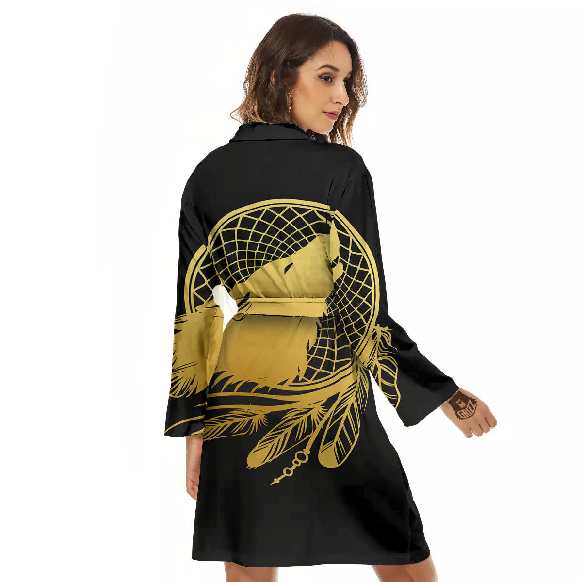 Howling Wolf Golden Bohemian Print Women's Robe-grizzshop