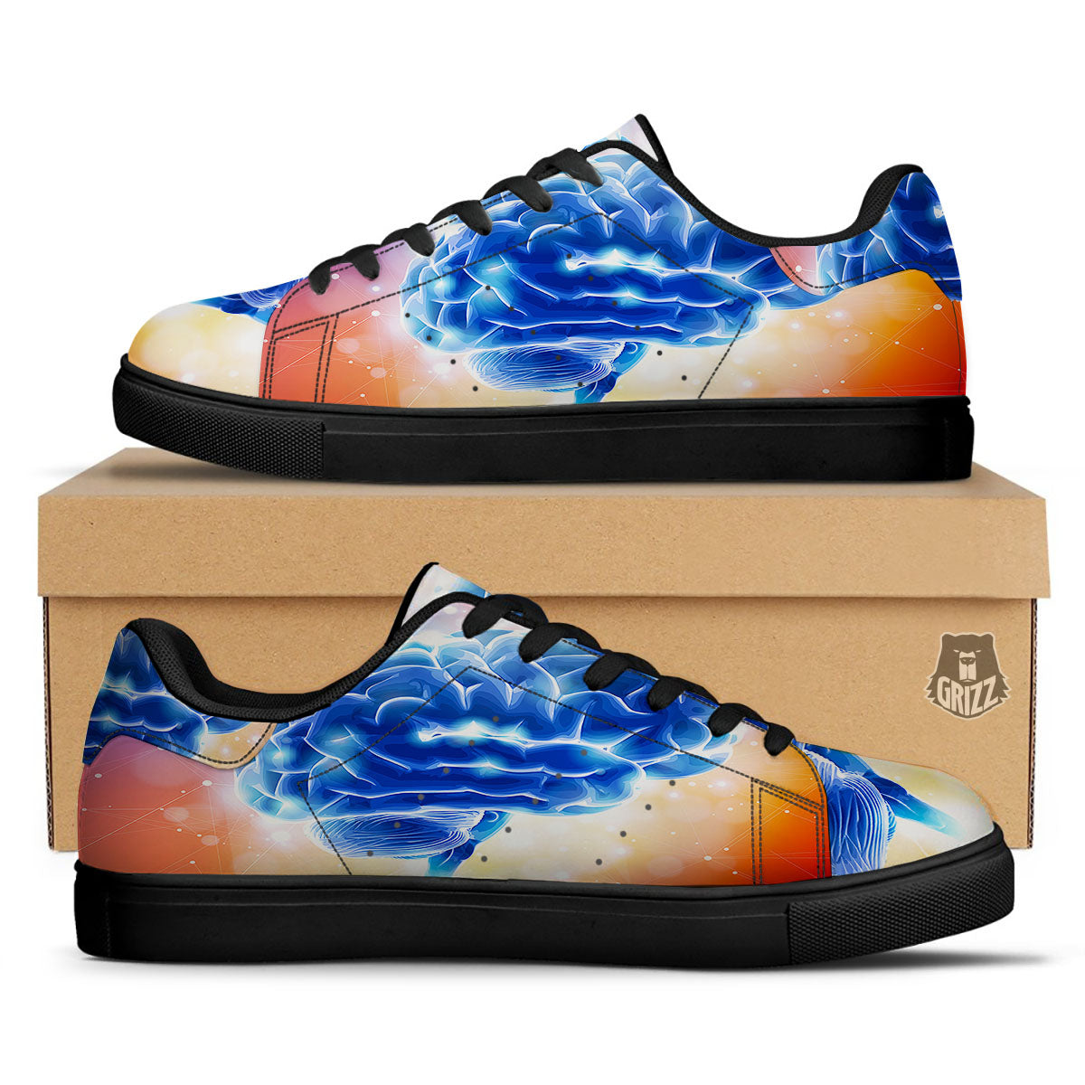 Human Brain Black Low Top Sneakers-grizzshop