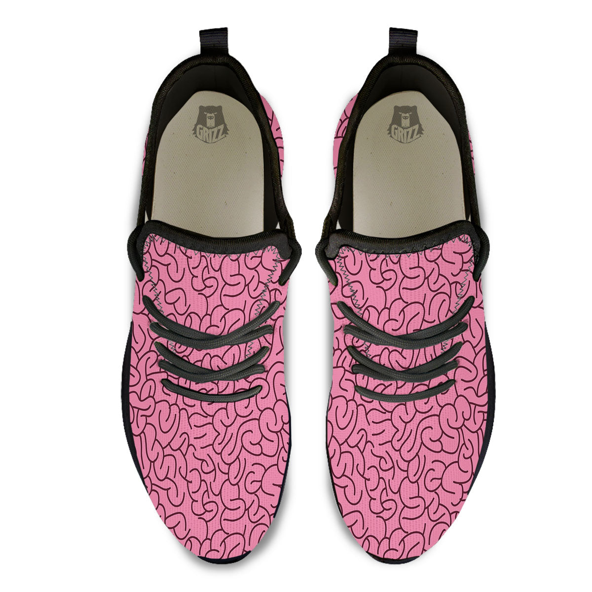Human Brain Print Pattern Black Athletic Shoes-grizzshop