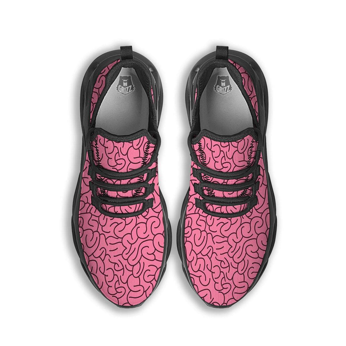 Human Brain Print Pattern Black Running Shoes-grizzshop