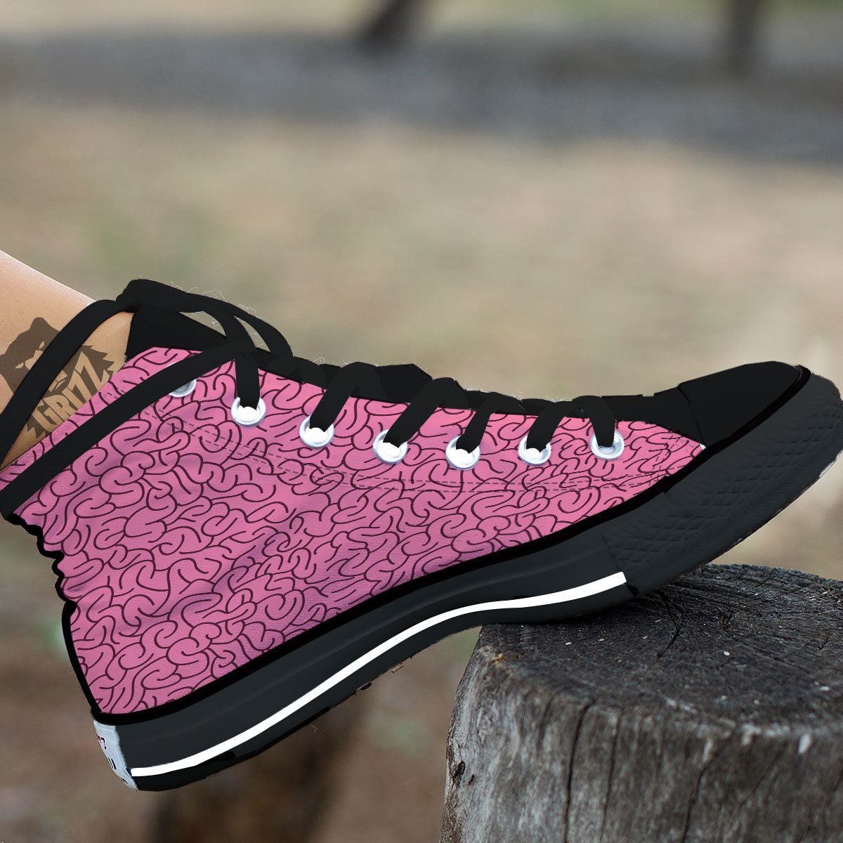 Human Brain Print Pattern High Top Shoes-grizzshop
