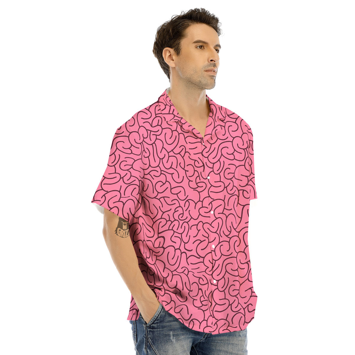 Human Brain Print Pattern Men's Hawaiian Shirt-grizzshop