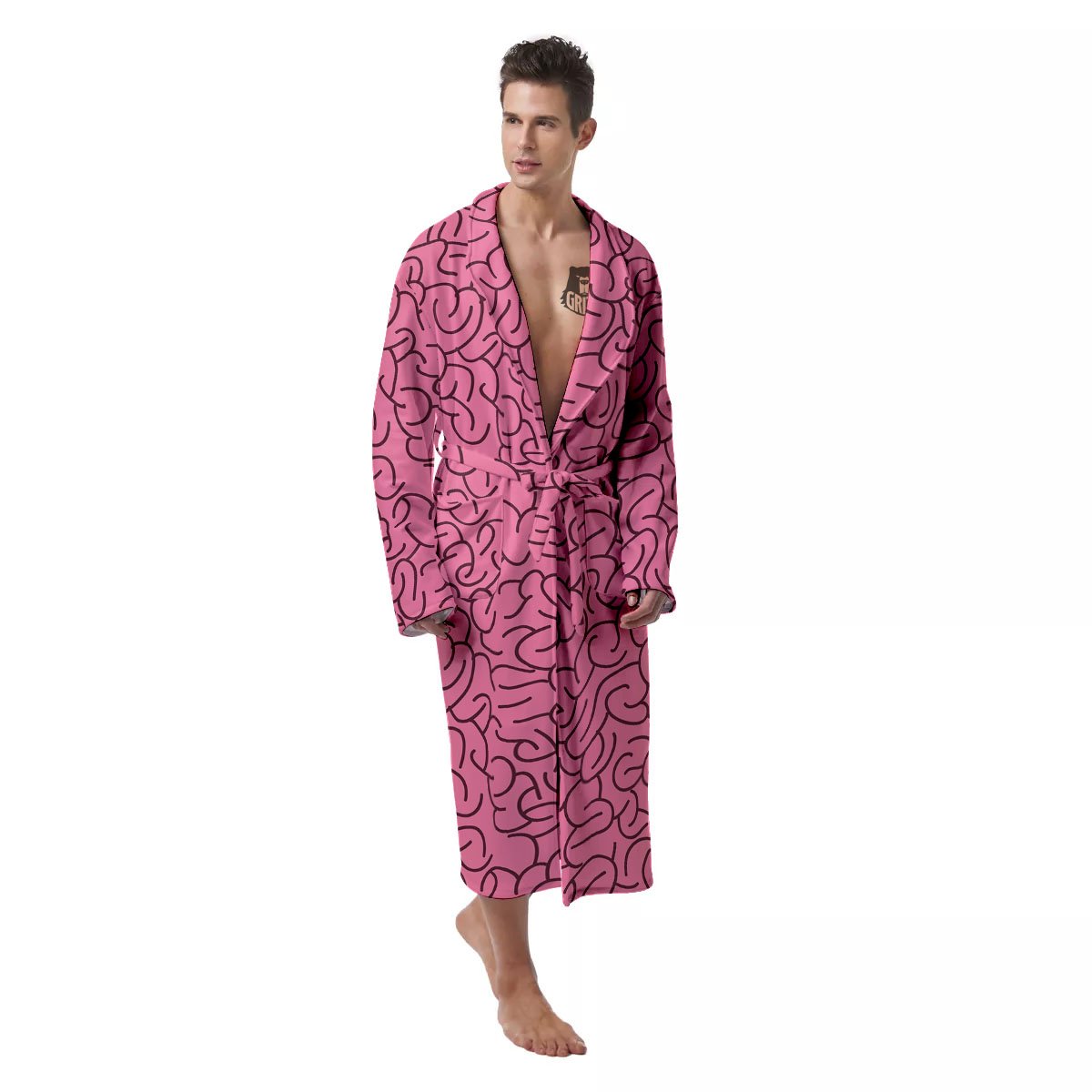 Human Brain Print Pattern Men's Robe-grizzshop