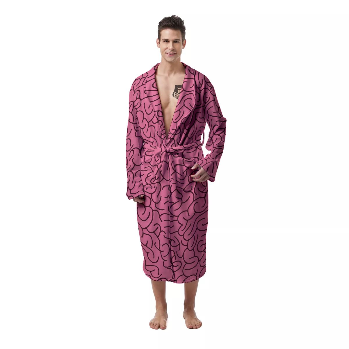 Human Brain Print Pattern Men's Robe-grizzshop